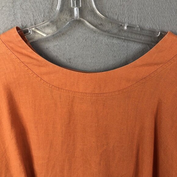 Pla Net Shirt Womens One Size Orange 100% Linen Crop Top Lagenlook  Coastal - Picture 14 of 16
